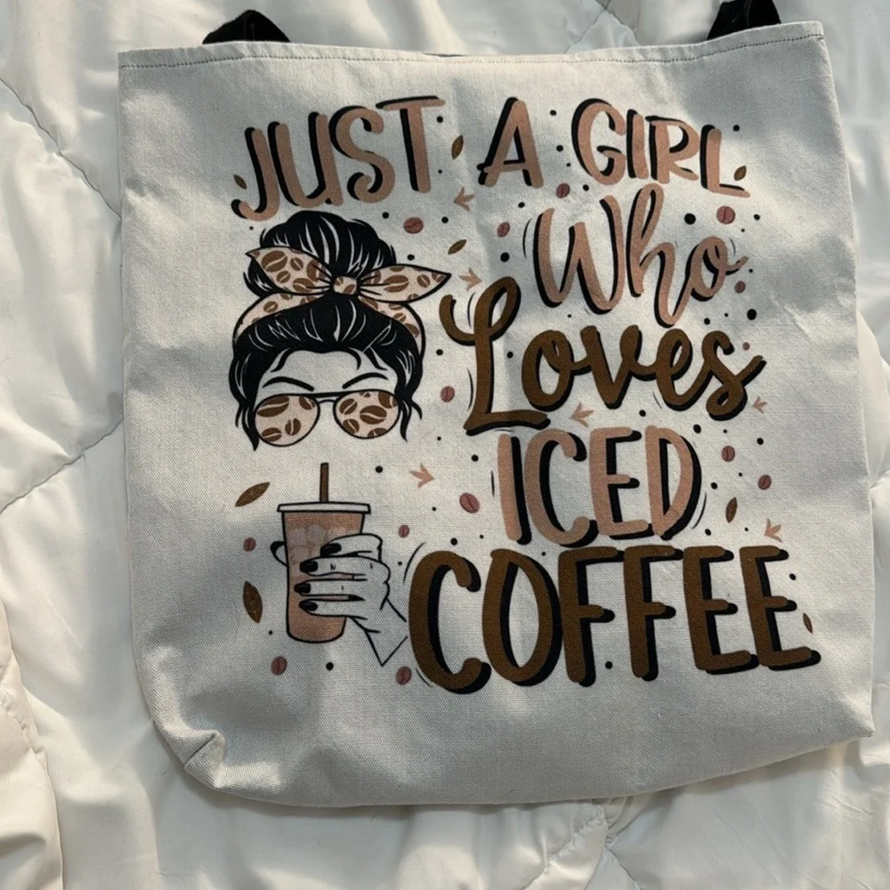 Just A Girl Who Loves Iced Coffee Cold Brew Coffee Quote Tote Bag - Picture 2 of 3